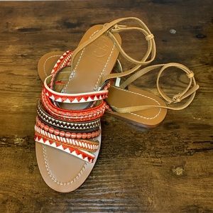 Tory Burch embroidered Poppy red multi sandals 6.5